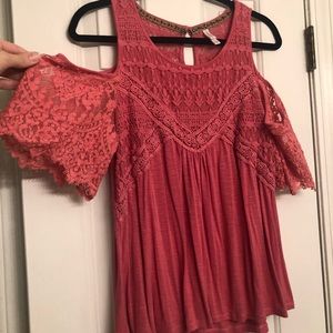 Coral Cold Shoulder Top